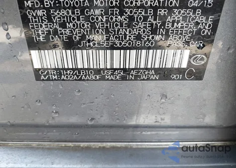 2013 Lexus Ls 460 from USA, damaged, VIN JTHCL5EF3D5018160